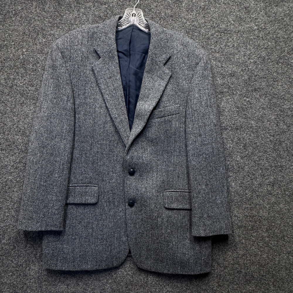 Alexandre London Harris Tweed Blazer Mens 42R Grey Herringbone Wool Sport Coat